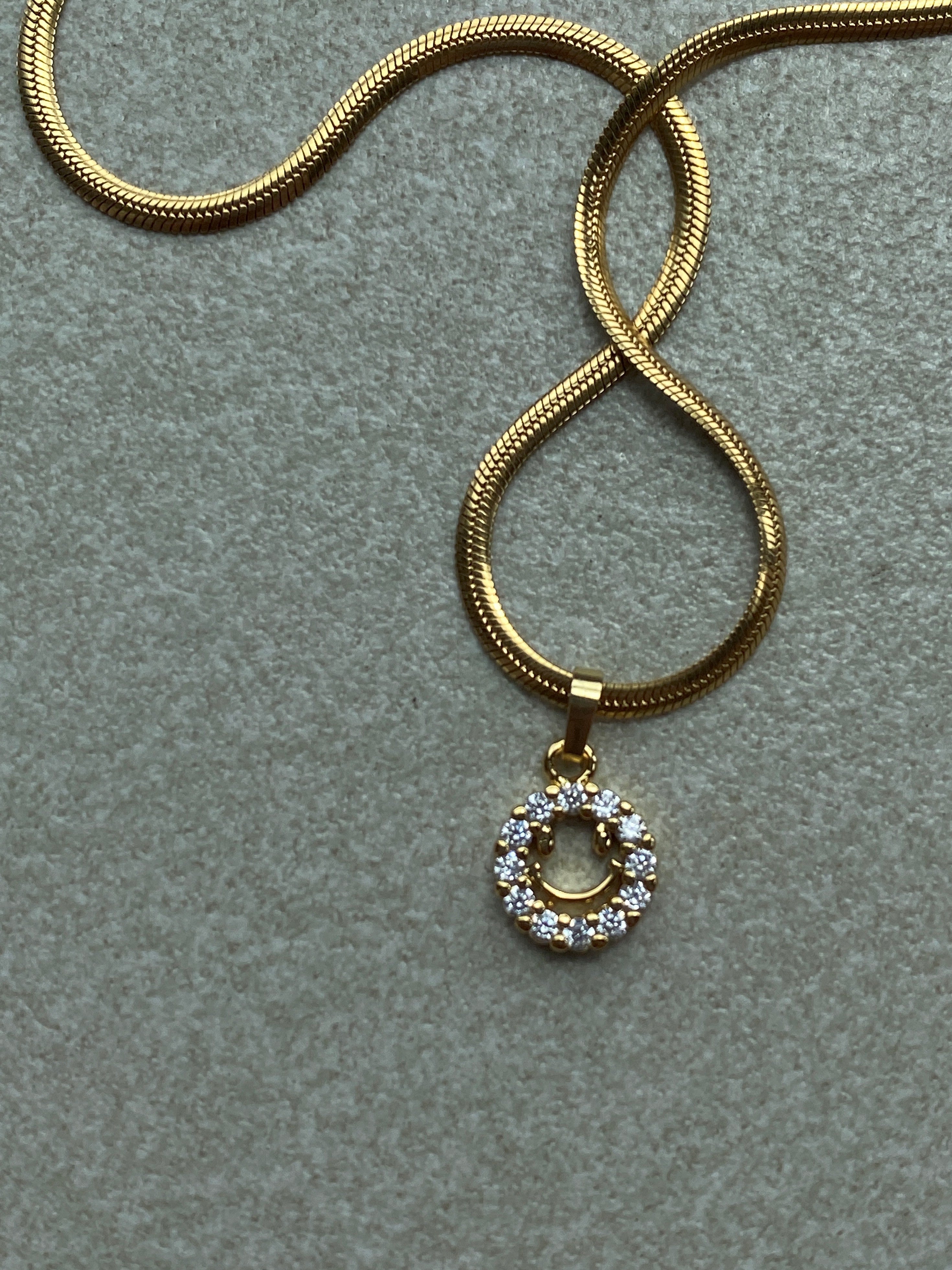 Micro Paved Smiley Pendant on Figaro/Herringbone/Rhinestone Necklace Chain