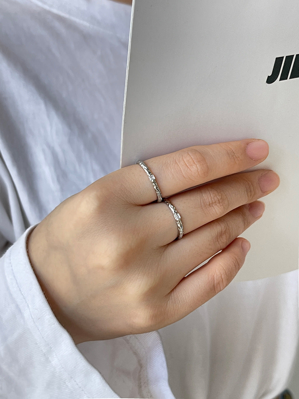 Ultra-thin Hammer CZ Ring 18K Gold Slim Band Ring