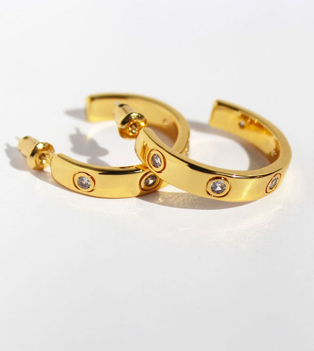 Lisette Diamond Studded C-Shape Earrings 18K Gold/Silver