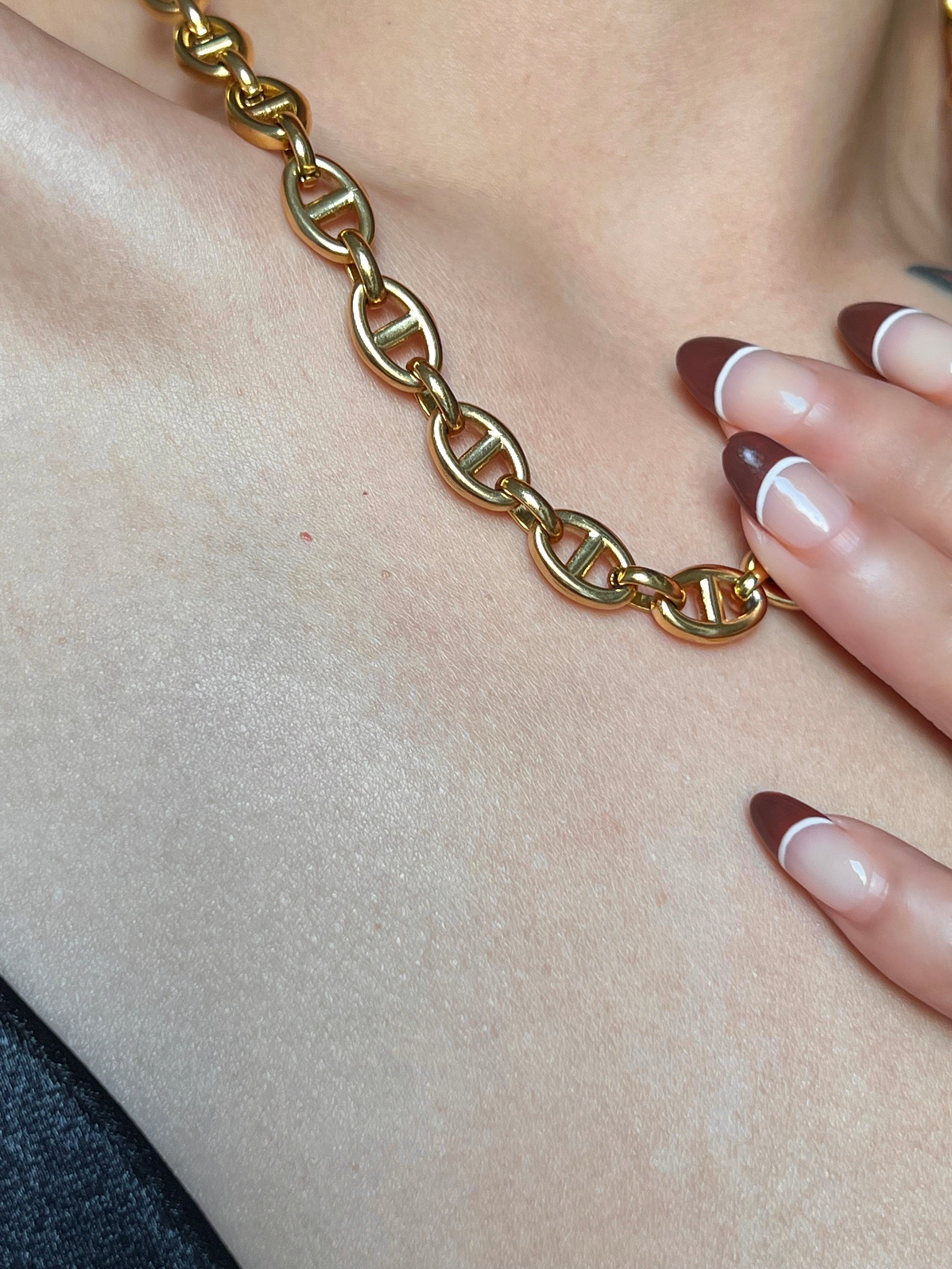 Penelope Chunky Coffee Bean Linked Chain Necklace & Bracelet 18K Gold/Silver