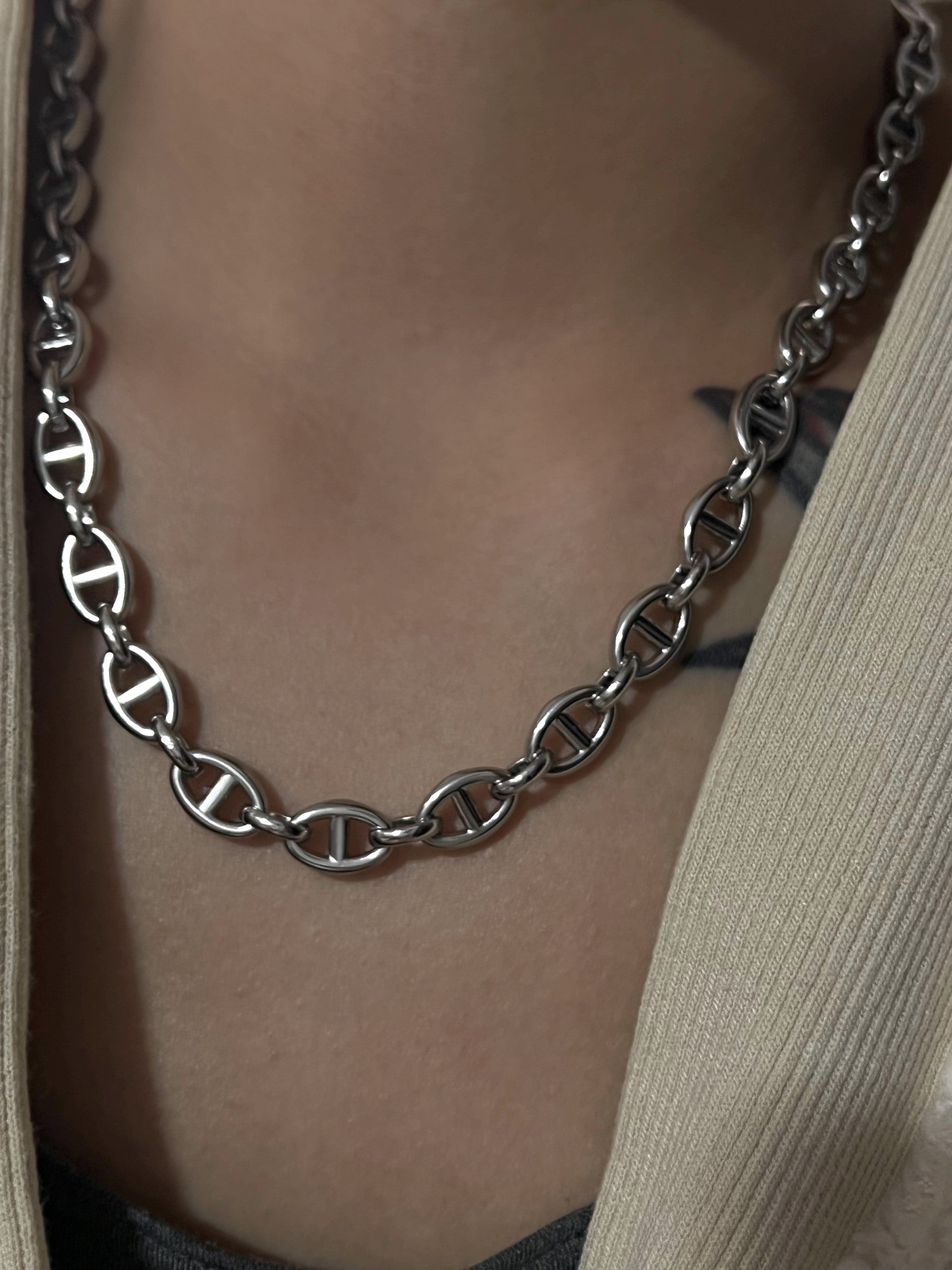 Penelope Chunky Coffee Bean Linked Chain Necklace & Bracelet 18K Gold/Silver
