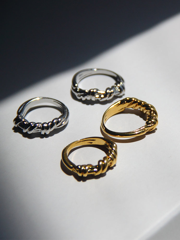 Cigar Band, Gold Ribbed Ring, Assorted Stack Ring, Rhombus Rin