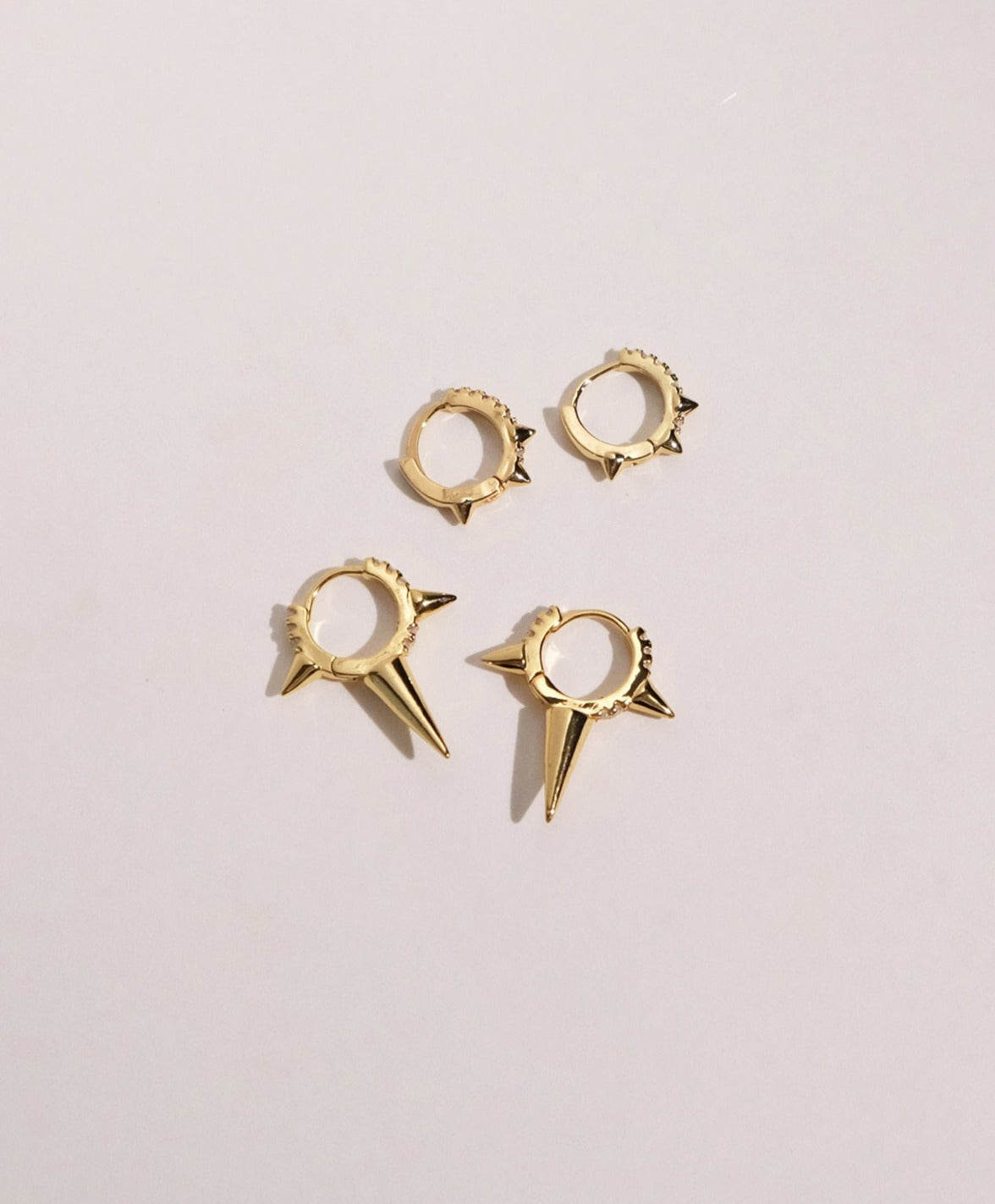 Dainty Cone Spike Hoop Earrings with Zirconia Gems 18K