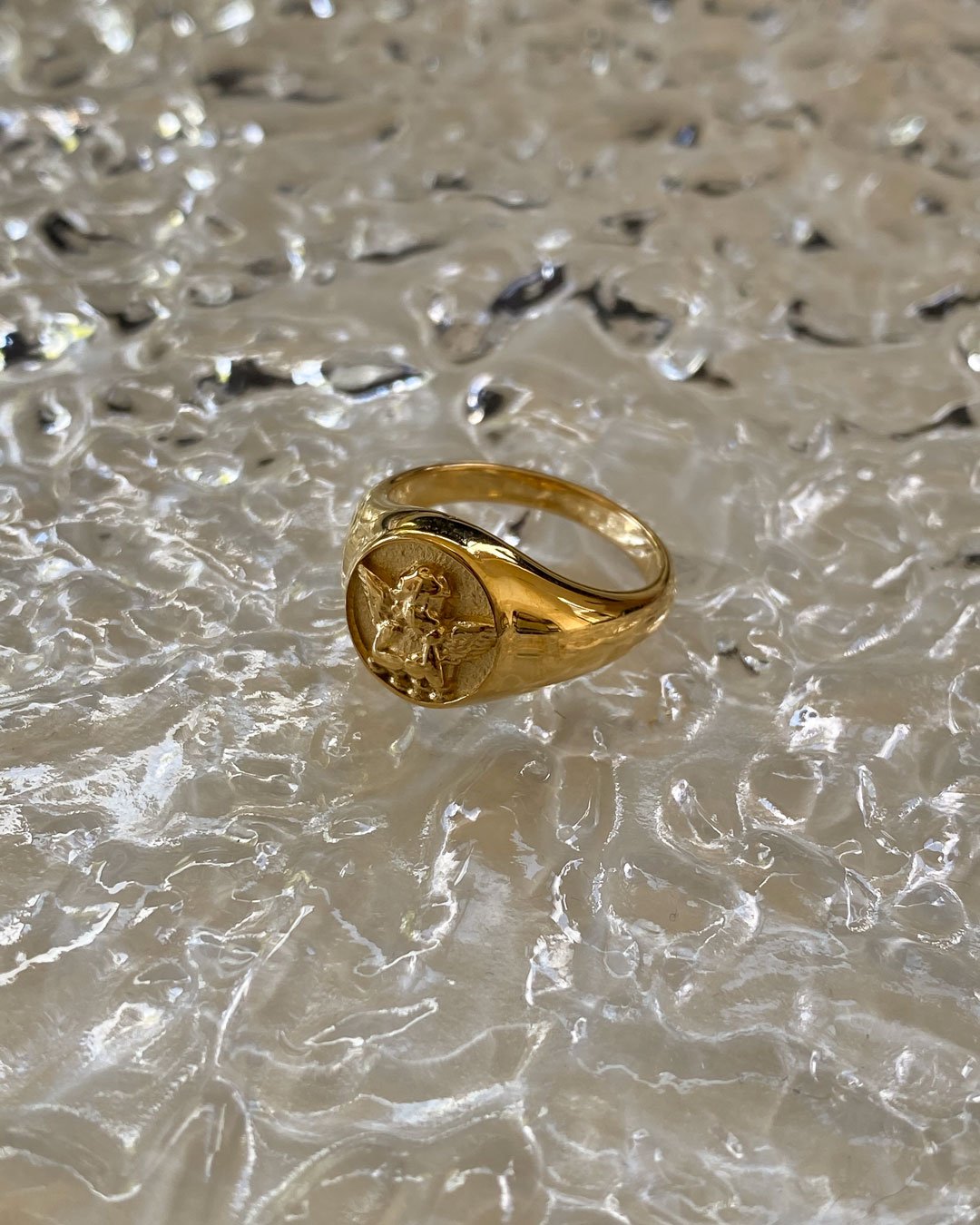 Ancient Greek Angel Signet Ring 18K Gold Cupid Ring