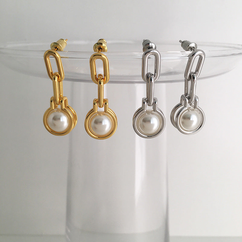 Eden Pearl Linked Chain Dangle Earrings 18K Gold Silver