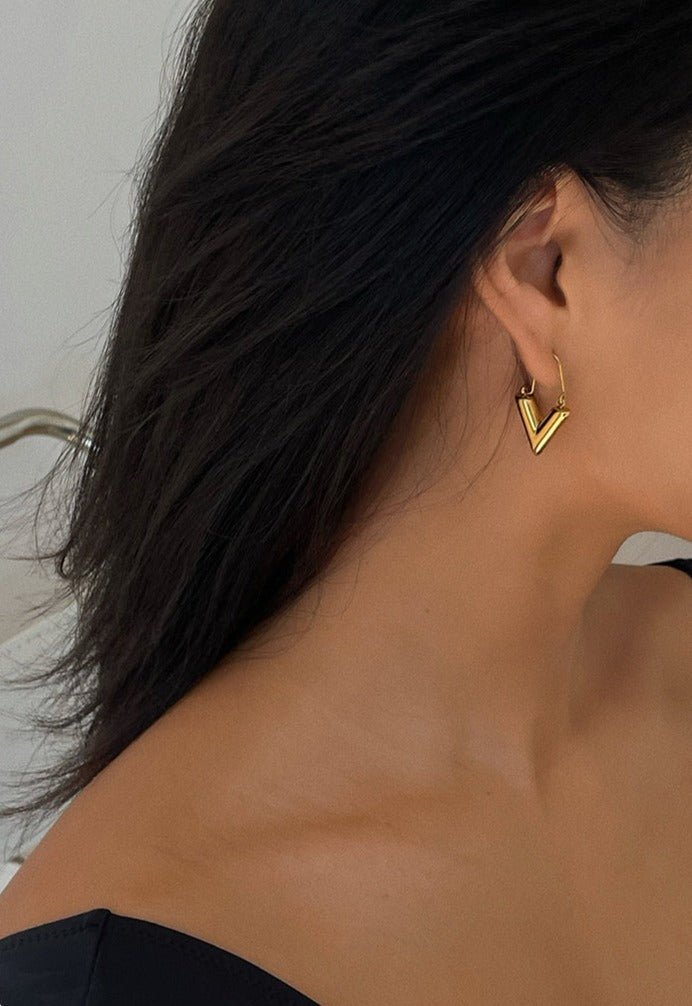 Vincy V Shape Hoop Earrings 18K Gold Silver Oblession