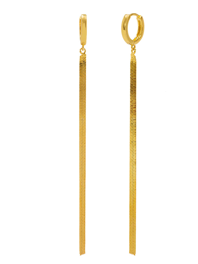 Herringbone Long Tassel Huggie Hoop Earrings 18K Gold/Silver