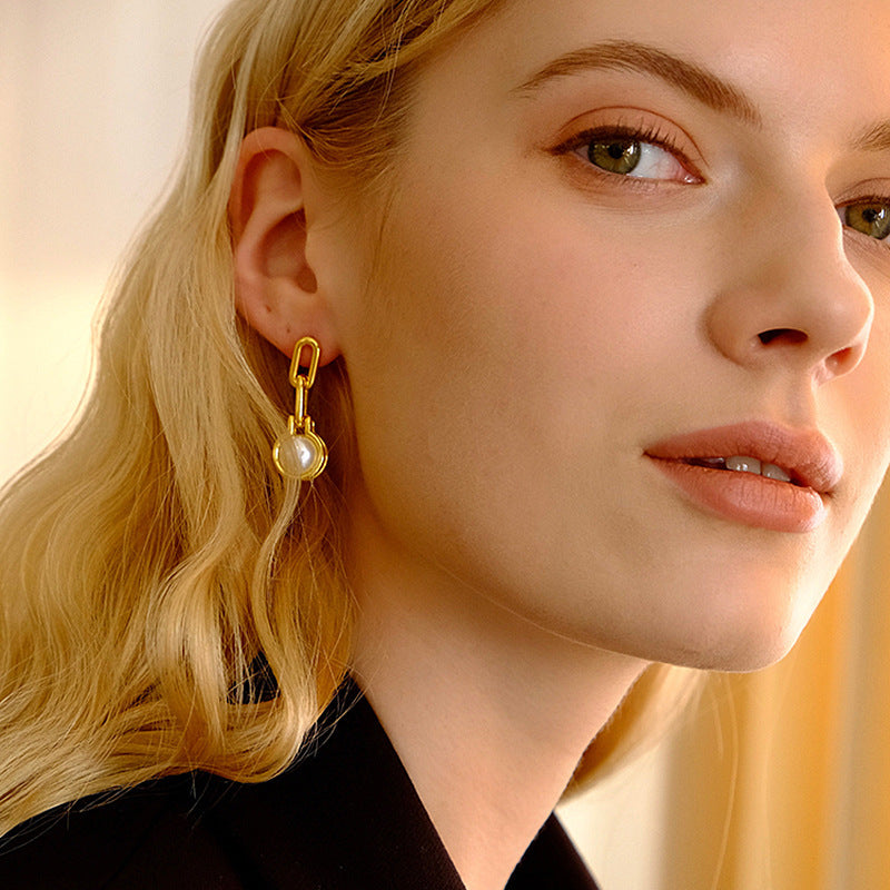 Eden Pearl Linked Chain Dangle Earrings 18K Gold Silver