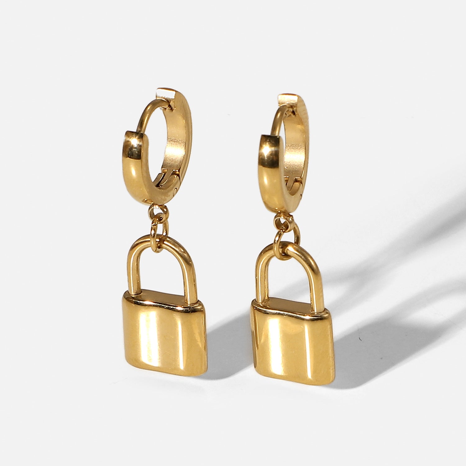 Padlock Dangle Hoop Earrings 18K Gold