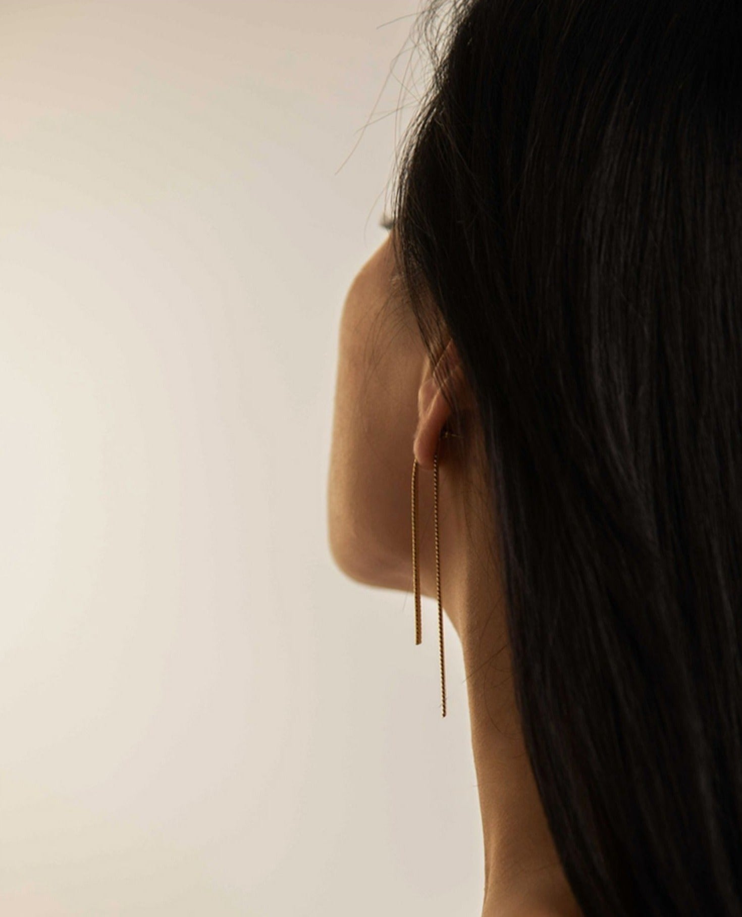 Duo Herringbone Long Tassel Ear Jacket Earrings 18K Gold