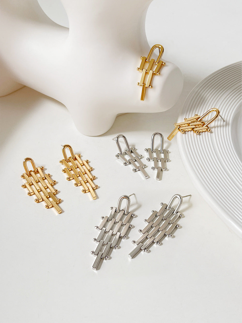 Isotta Mesh Woven Drop Earrings 18K Gold/Silver