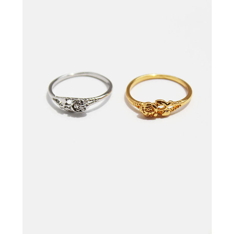Vintage French Rose Ring 18K Gold & Silver