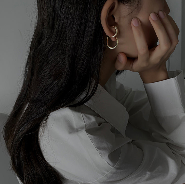 Double Stacking Earrings, Minimalist Gold Statement Earrings, Silver Wrap Earrings