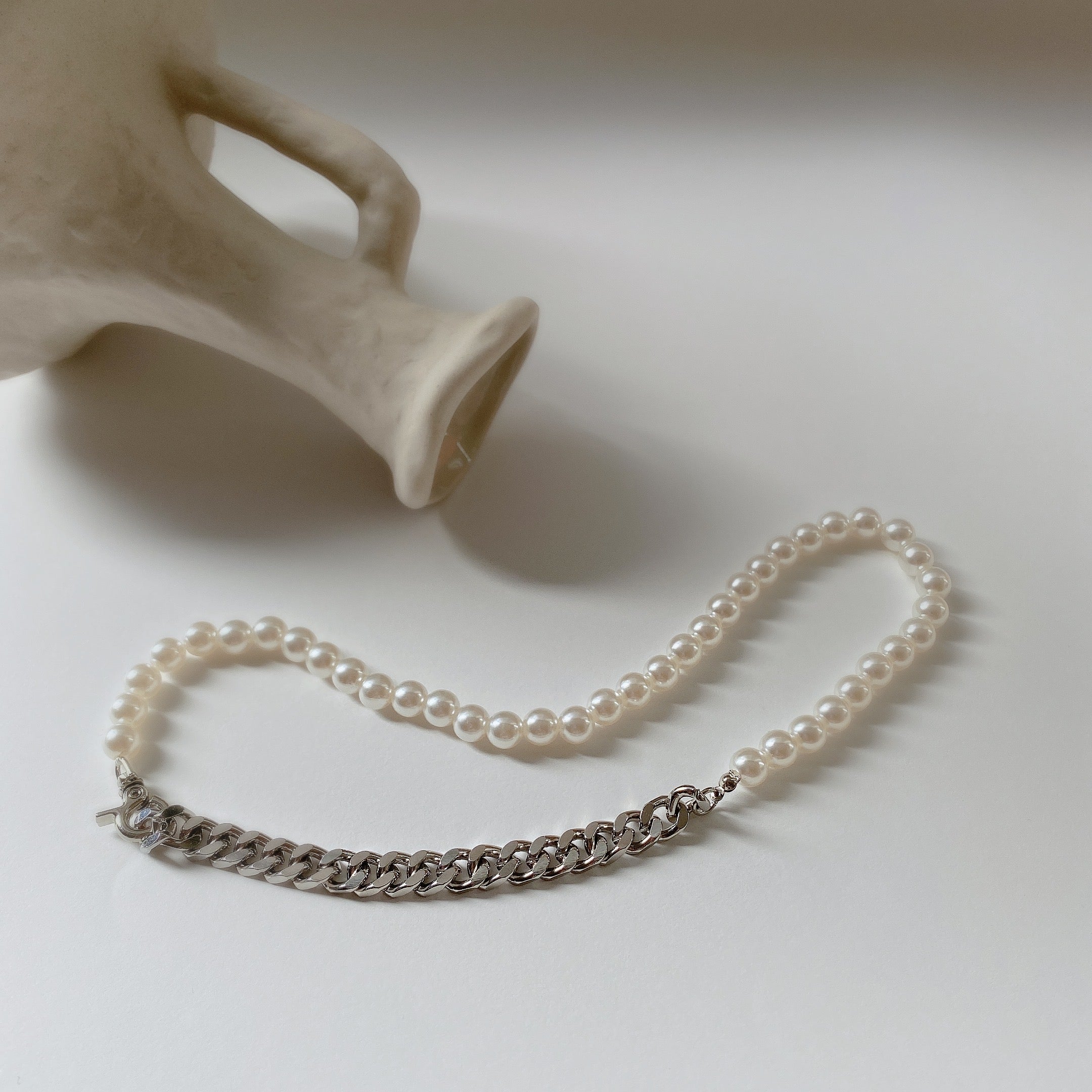 Gioconda Pearl & Curb Mixed Chain Necklace