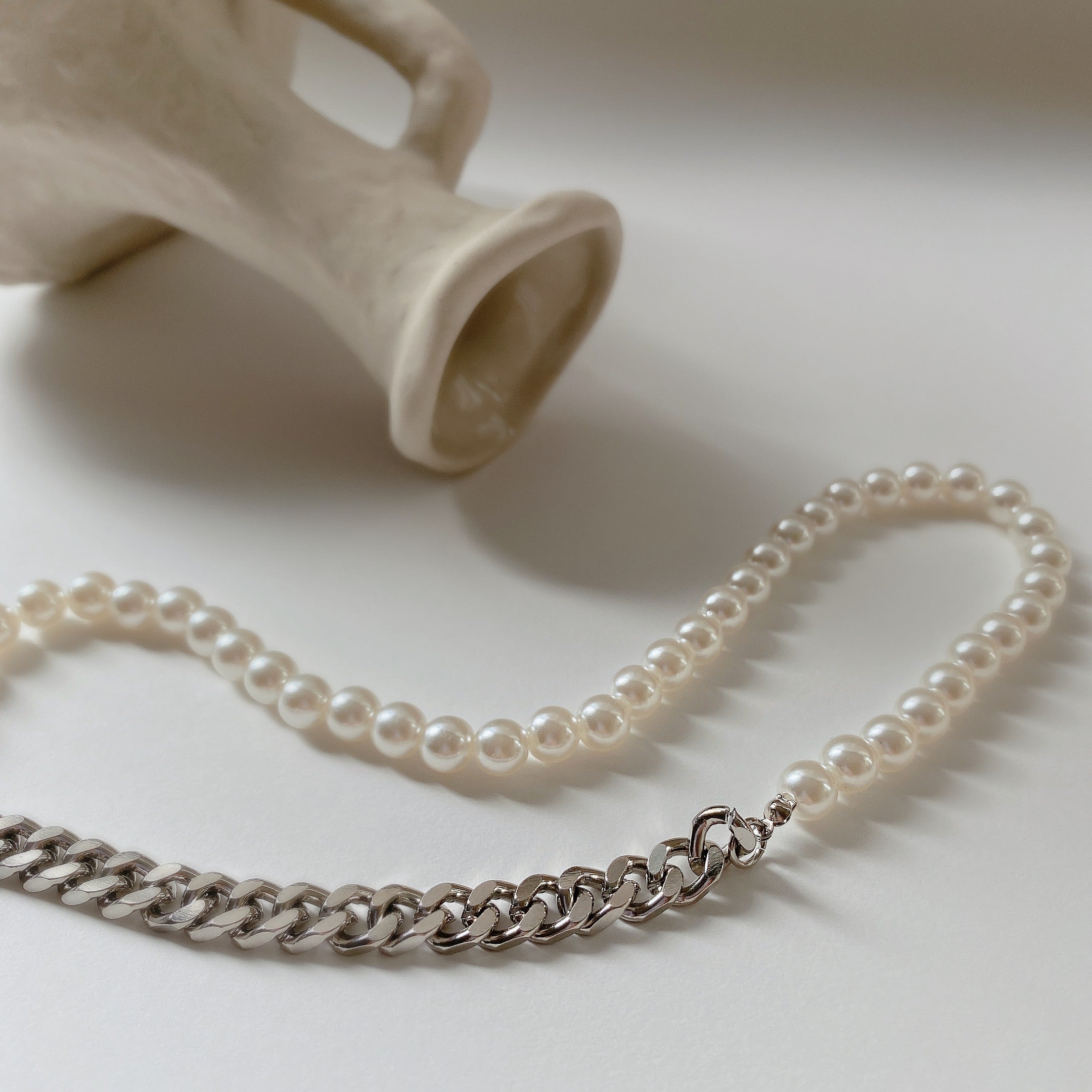 Gioconda Pearl & Curb Mixed Chain Necklace