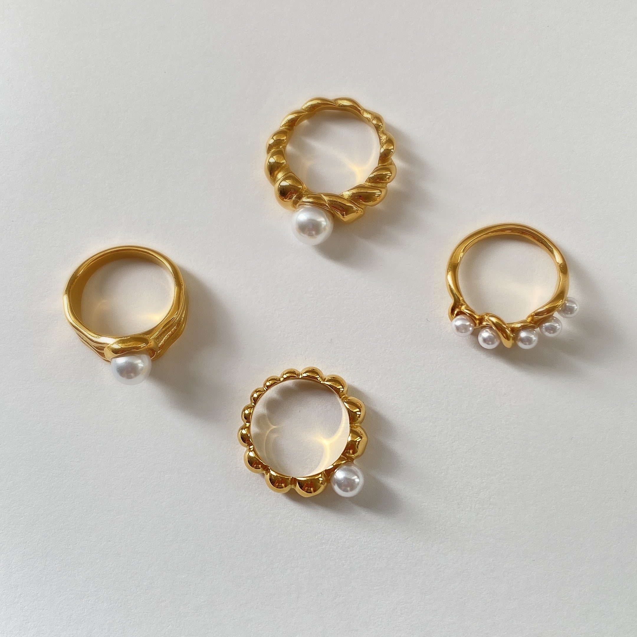 Assorted Pearl Twisted Rings Beaded Rings 18K