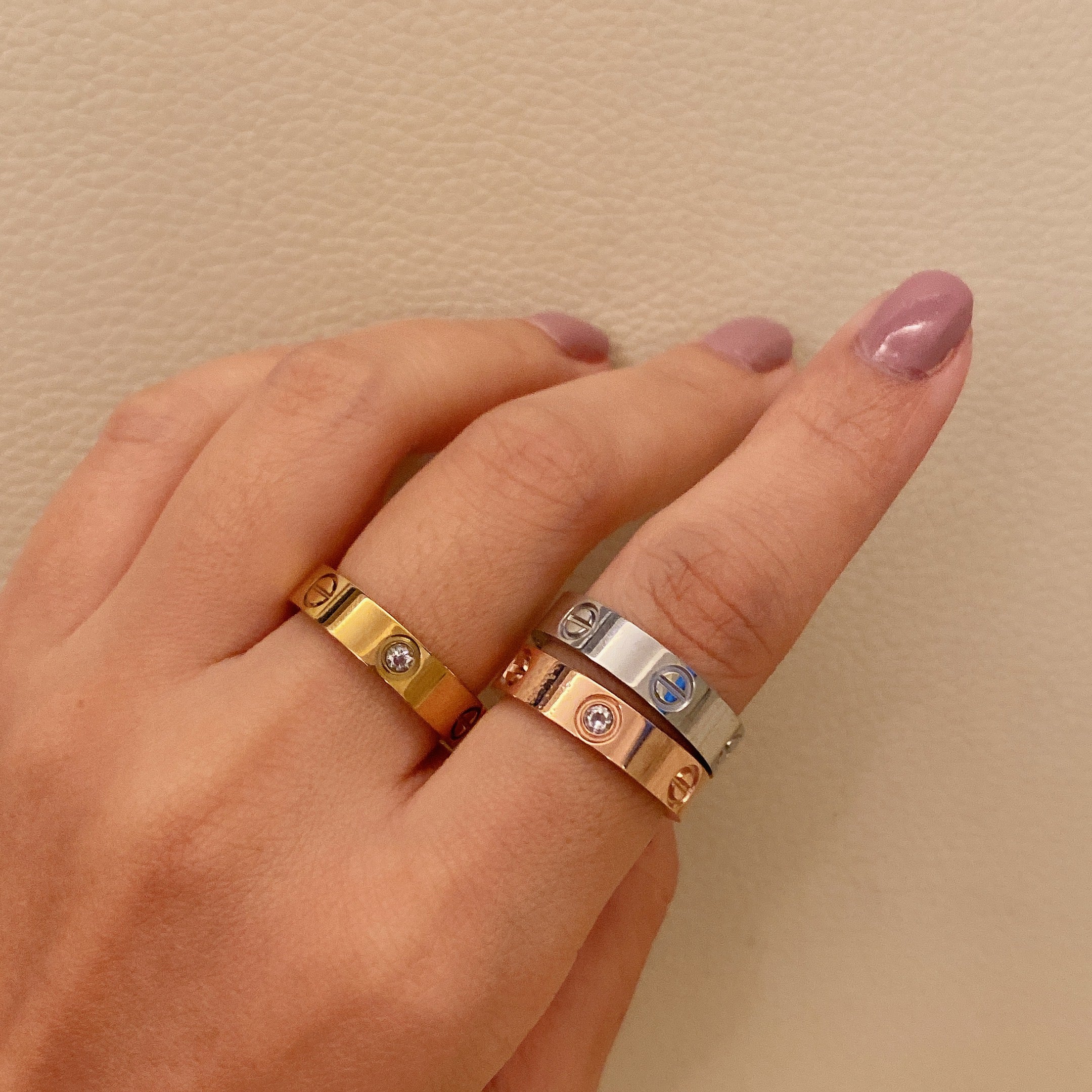 Lisette Minimalist Geometric Stamped Ring 18K Gold/Silver/Rose Gold